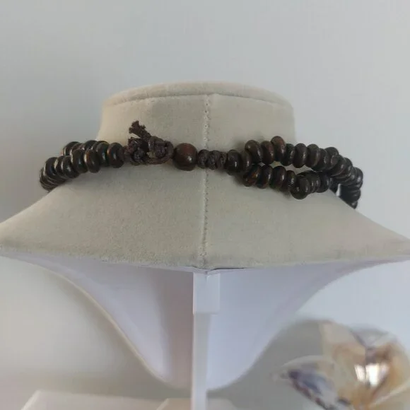 Brown Purple Wooden Beads Necklace 2 Layers Boho Earth Tone Statement Like New - Picture 6 of 9